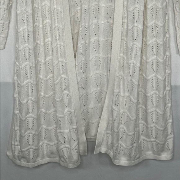 WHBM White Open Front Cardigan Long Lightweight Open Knit Sweater Sz XL - Picture 4 of 9
